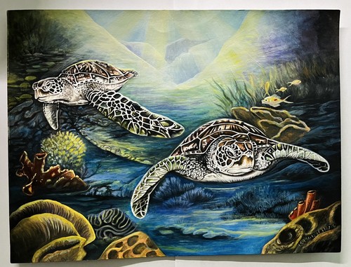 Hand painted signed sea - painted,