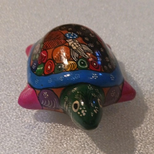 Hand painted clay turtle - hand-painted,